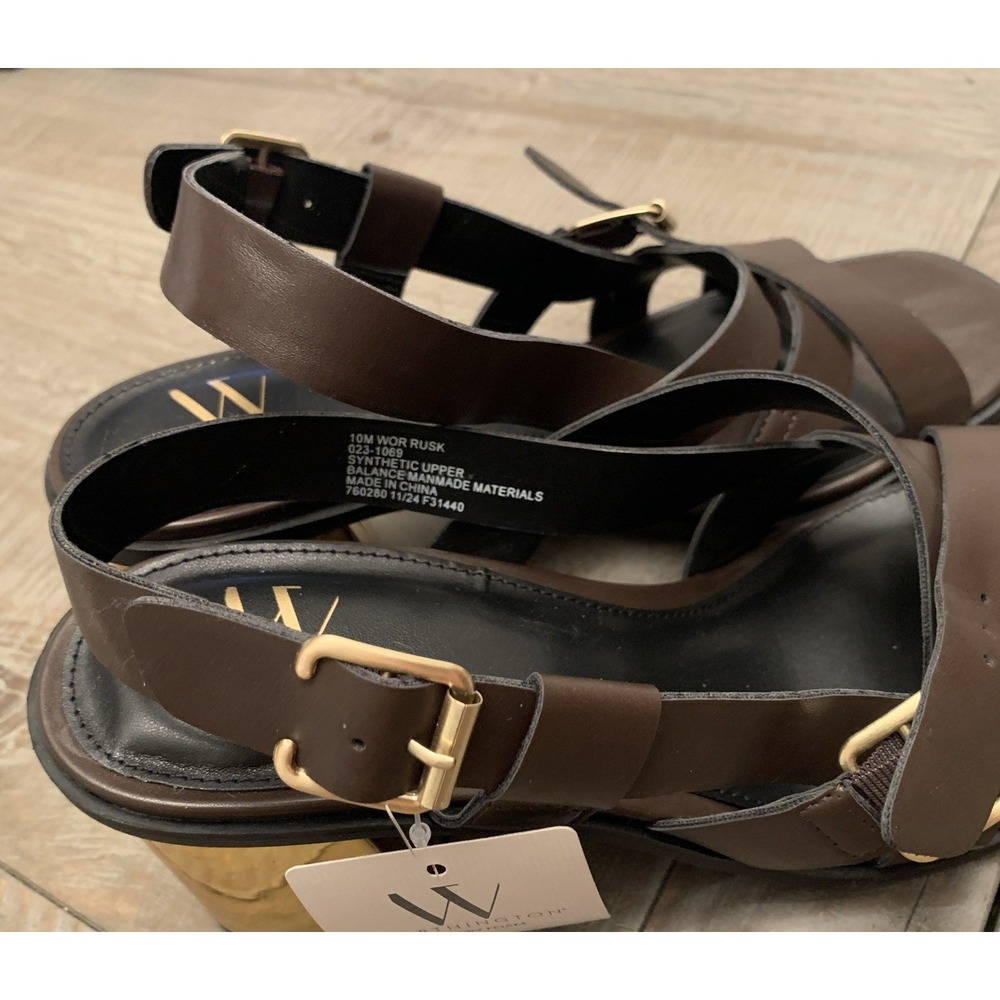 Worthington Size 8.5 Coco Brown Gold Block Heel Sandals, 023-1069 Classy Casual - Picture 2 of 6